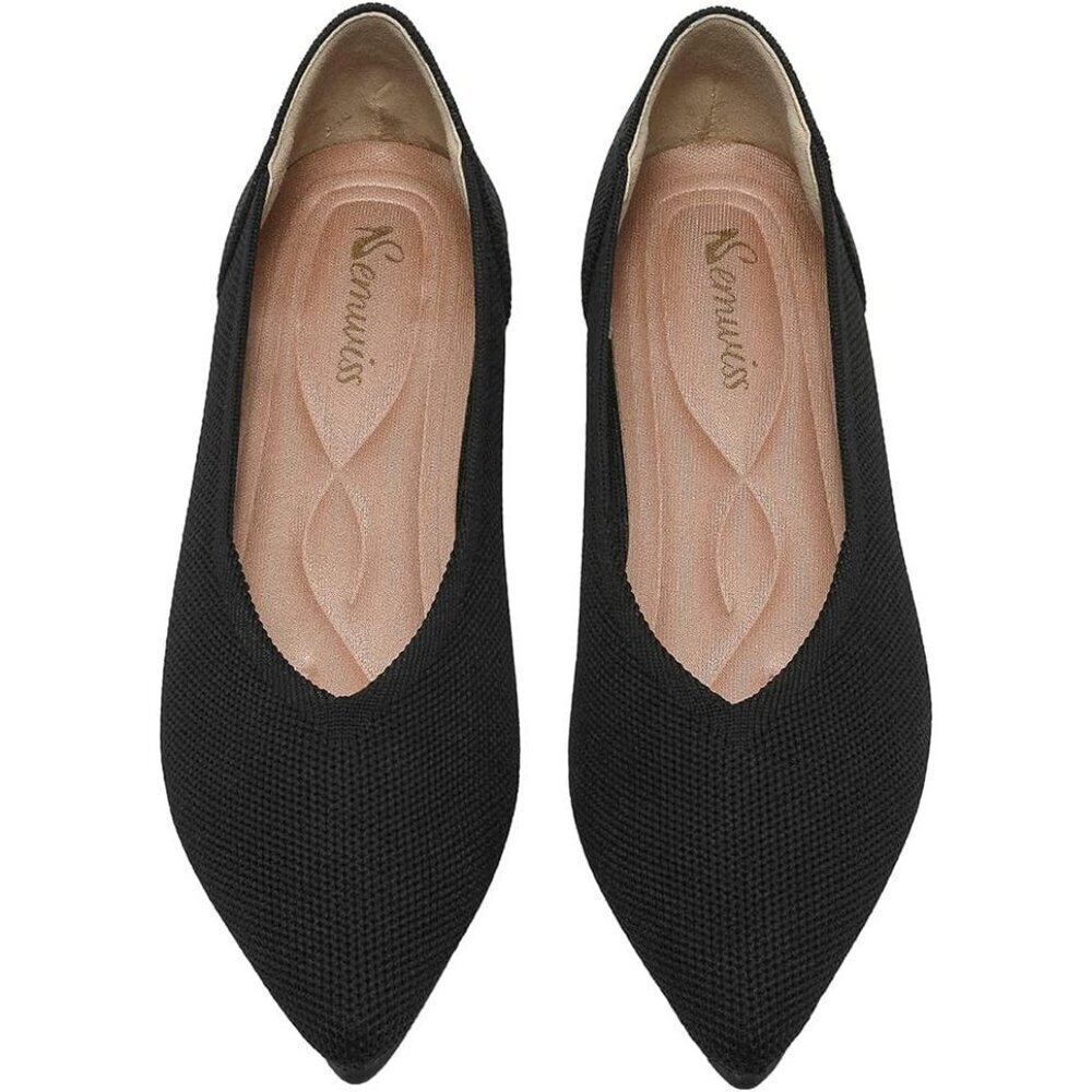 Semwiss Women's Black Ballet Pointed Toe Flats Comfortable Casual Dressy Shoes